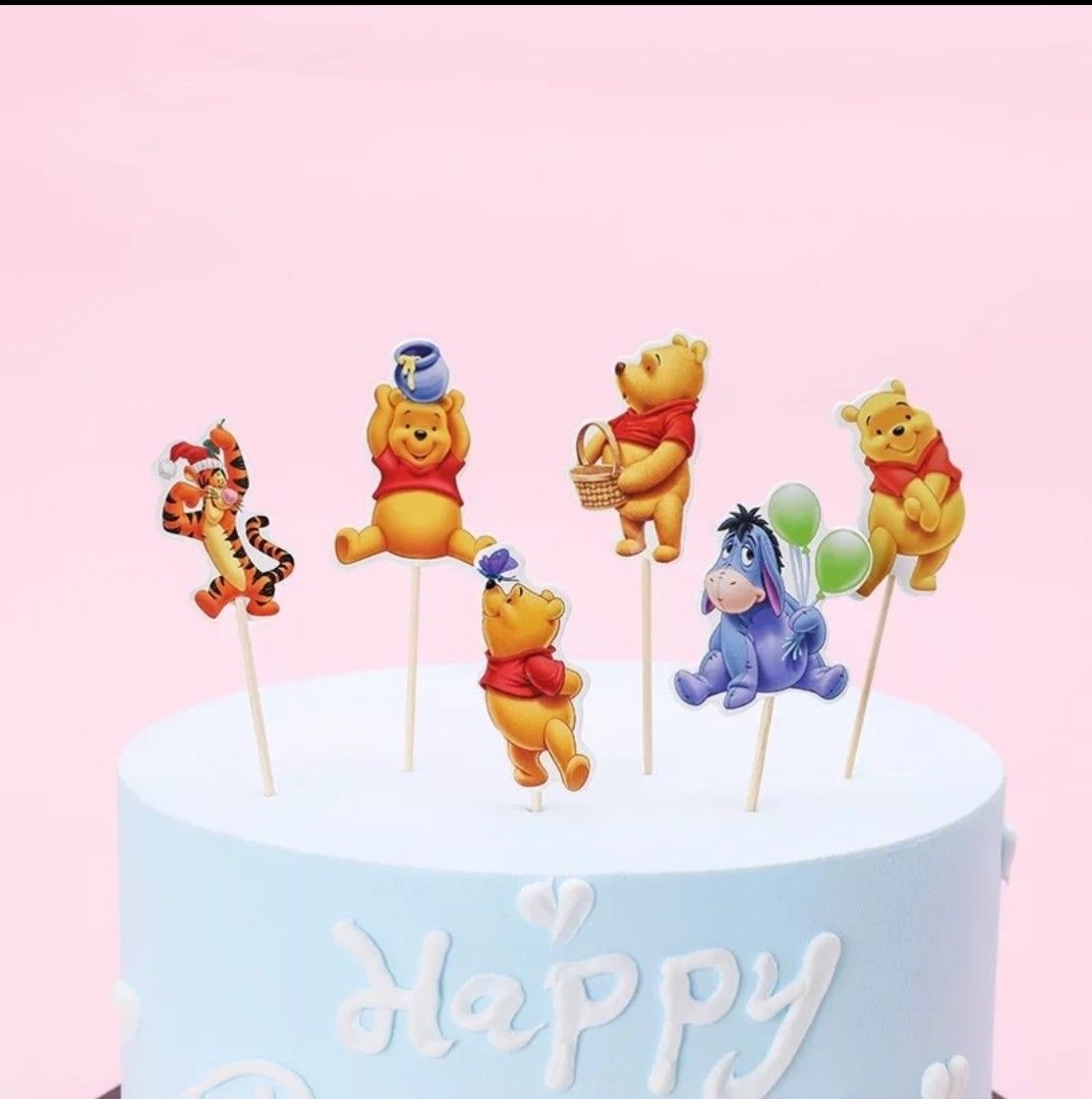 24pcs/pack Winnie the Pooh Theme Happy Birthday Party Cake Topper Kids  Favors Decorate Cupcake Toppers