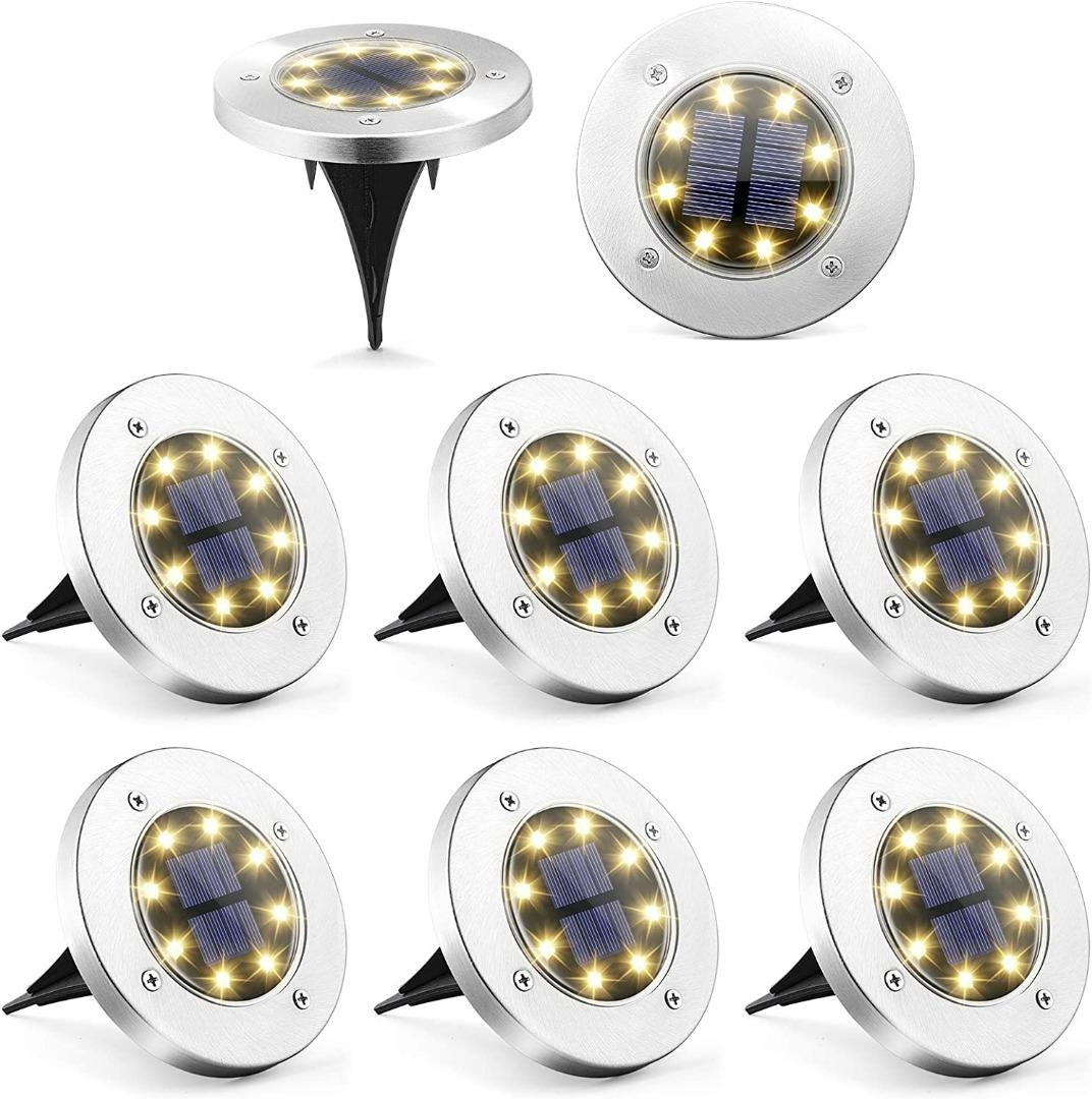 1830) SOLAR GROUND LIGHTS, LED SOLAR POWERED DISK LIGHTS OUTDOOR  WATERPROOF GARDEN LANDSCAPE LIGHTING FOR YARD DECK LAWN PATIO PATHWAY  WALKWAY (8 PACK, WARM WHITE), Furniture  Home Living, Lighting 