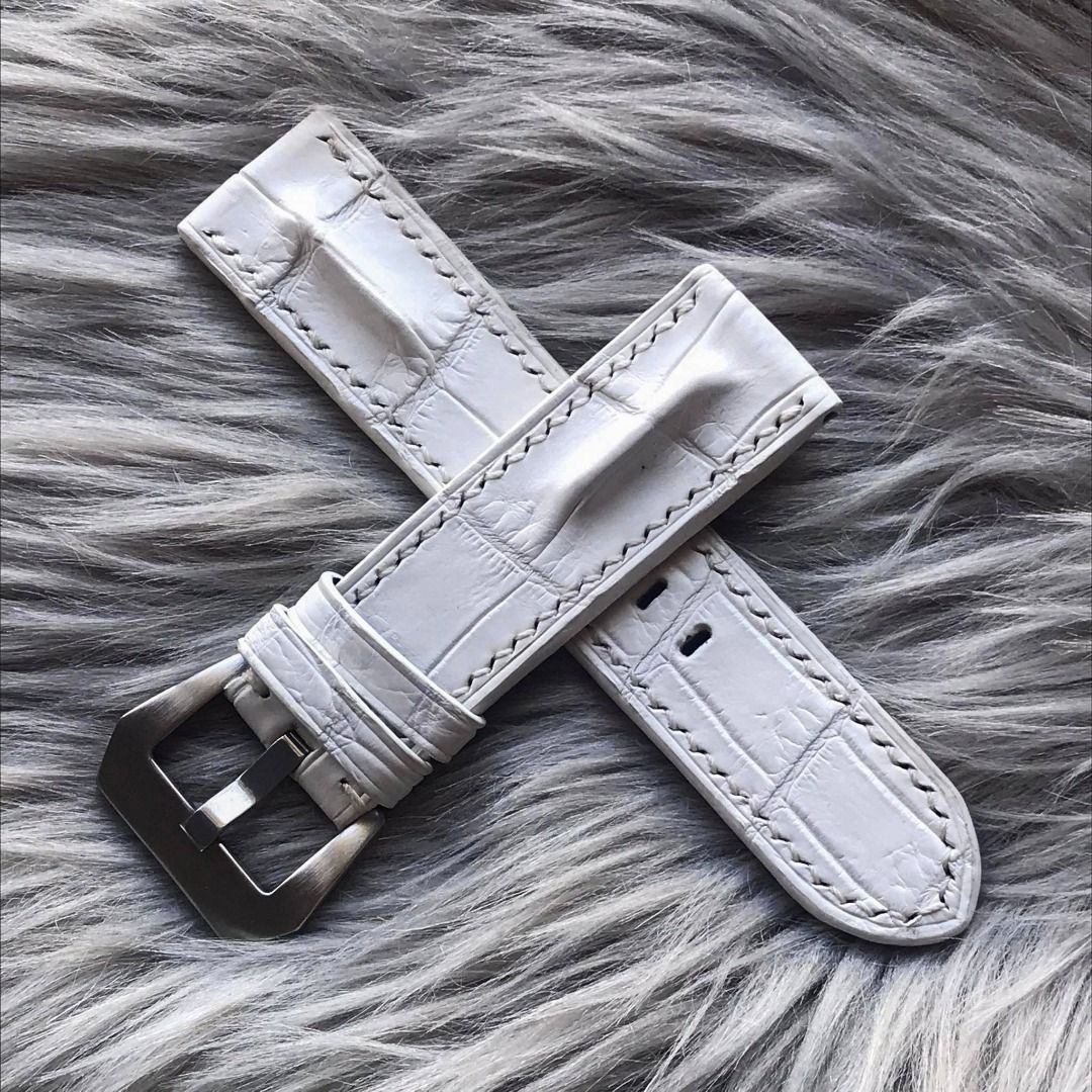24mm 22mm White Genuine Crocodile Hornback leather strap for