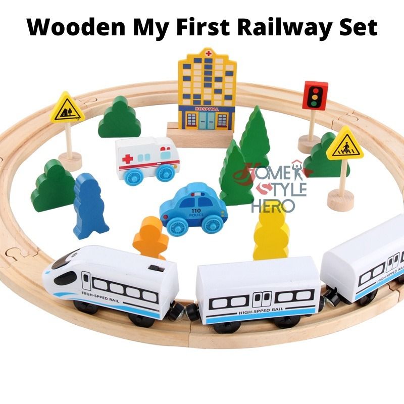 Hape Train Track Puzzle  Compatible 2-in-1 Wooden Train Track Set