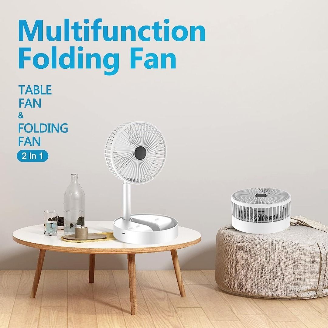 Portable Rechargeable Desk Fan, Folding Fan 3 Speeds Adjustable Height  Table Fan with Timer, 2000mAh Rechargeable USB Charging for Home Office  Travel