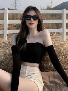 一字領上衣 黑色 針織 black off shoulder top64230339502338110