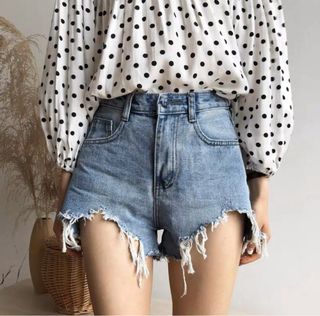 韓國女裝 破爛高腰牛仔短褲 高腰牛仔褲 high waist Black Denim shorts Zara h&m64205548161027110