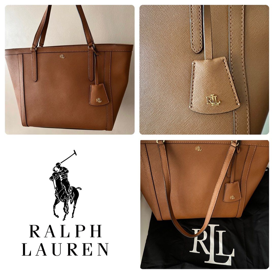 Lauren Ralph Crosshatch Leather Medium Clare Tote - Black