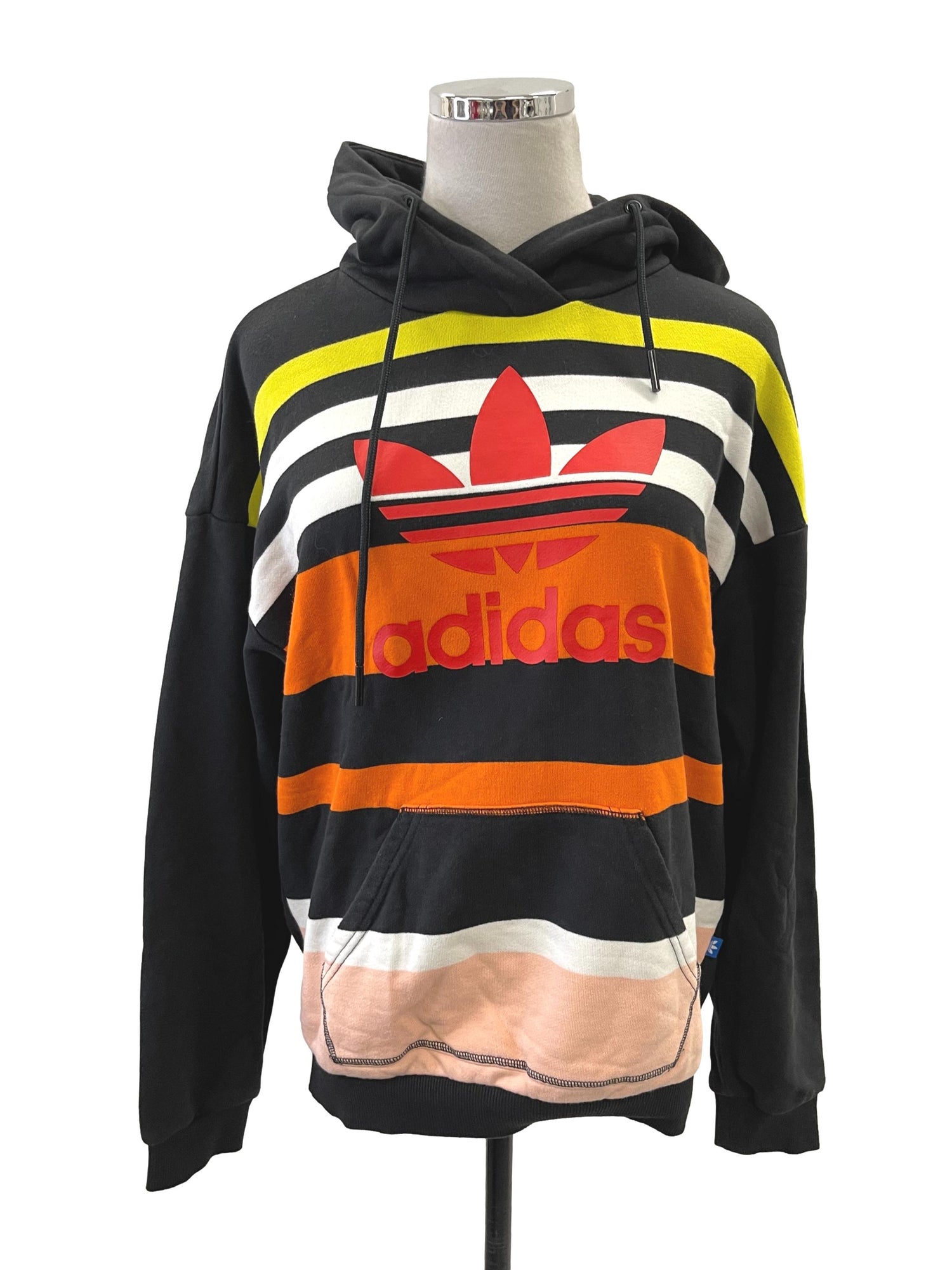 Adidas Black Orange and Yellow Striped Hoodie Women s Fashion