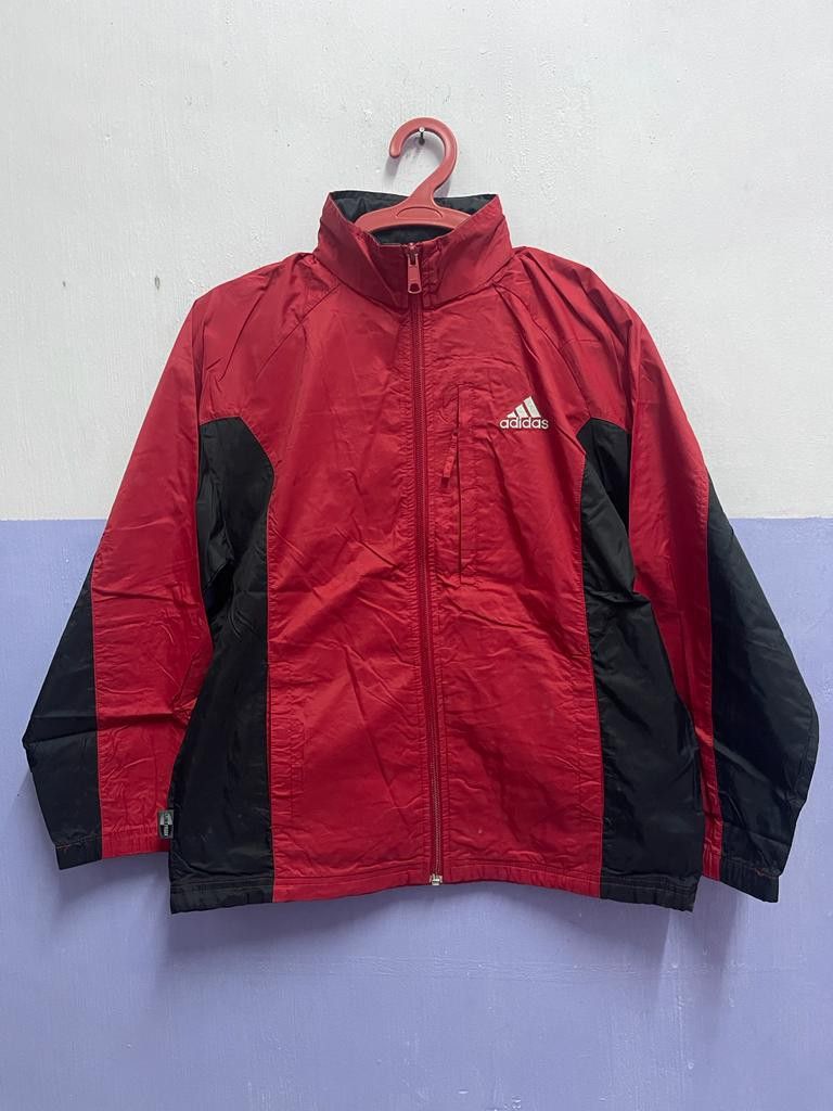 Black and red adidas windbreaker top
