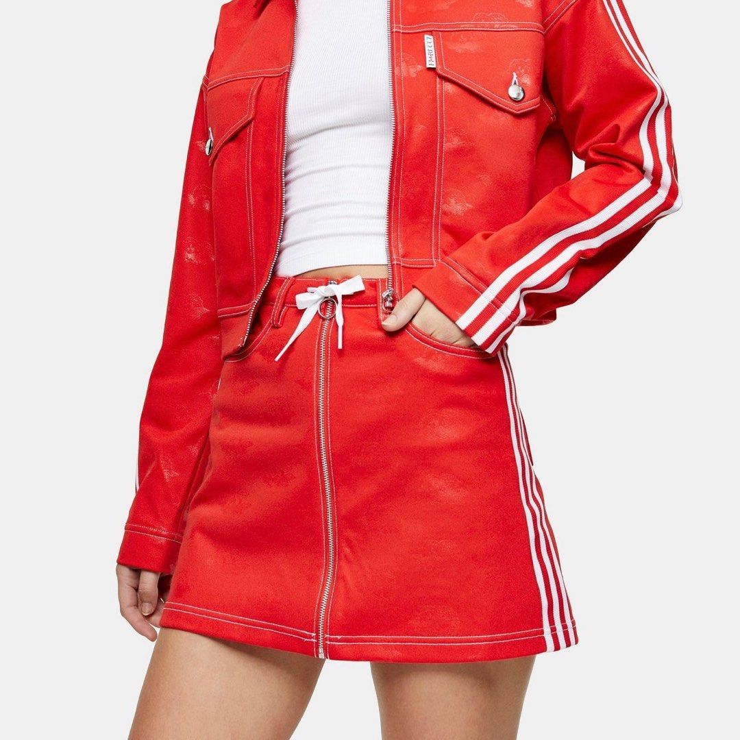 Adidas originals x fiorucci trefoil denim jacket in red best sale