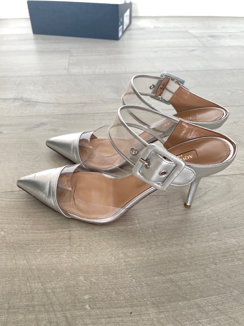 Aquazzura Silver PVC Pumps Optic Mules Heels 37.5