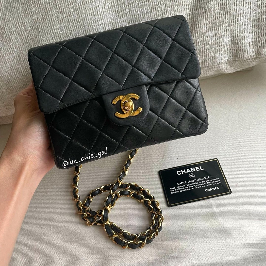AUTHENTIC CHANEL Mini Square 7 Classic Flap Bag 24k Gold Hardware ❤️,  Luxury, Bags & Wallets on Carousell
