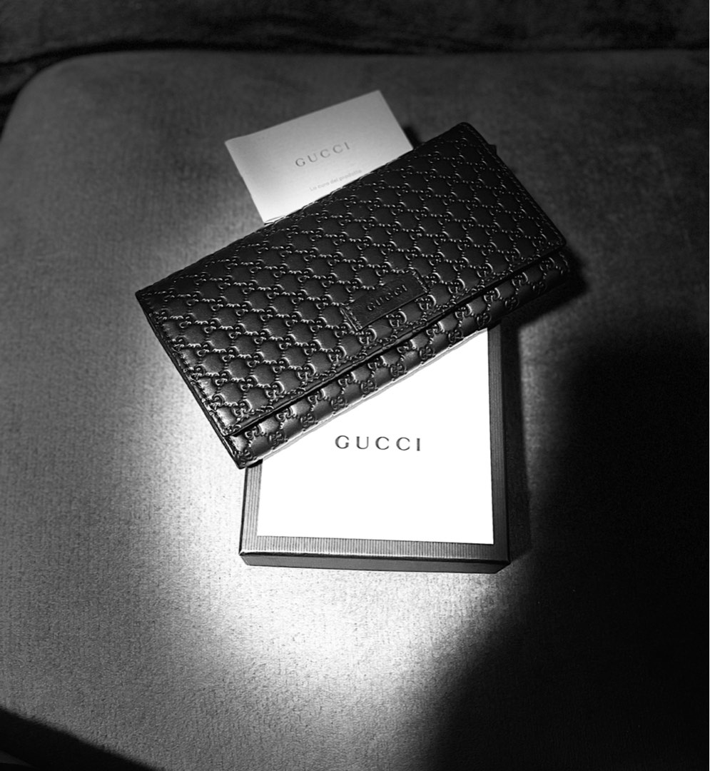 Authentic Embossed Gucci Long Wallet Black Colour (With Receipt) Rarely ...