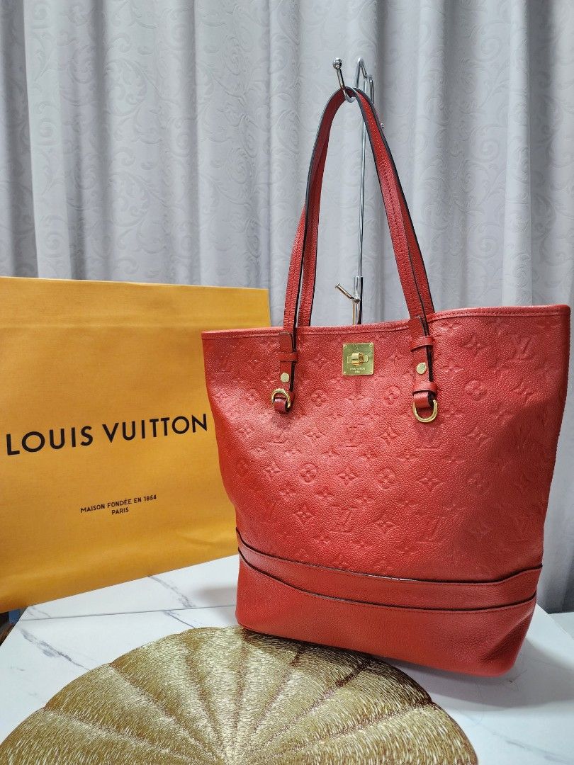 Pre-Owned Louis Vuitton Leather Damier Ebene Vavin PM Tote Bag Red