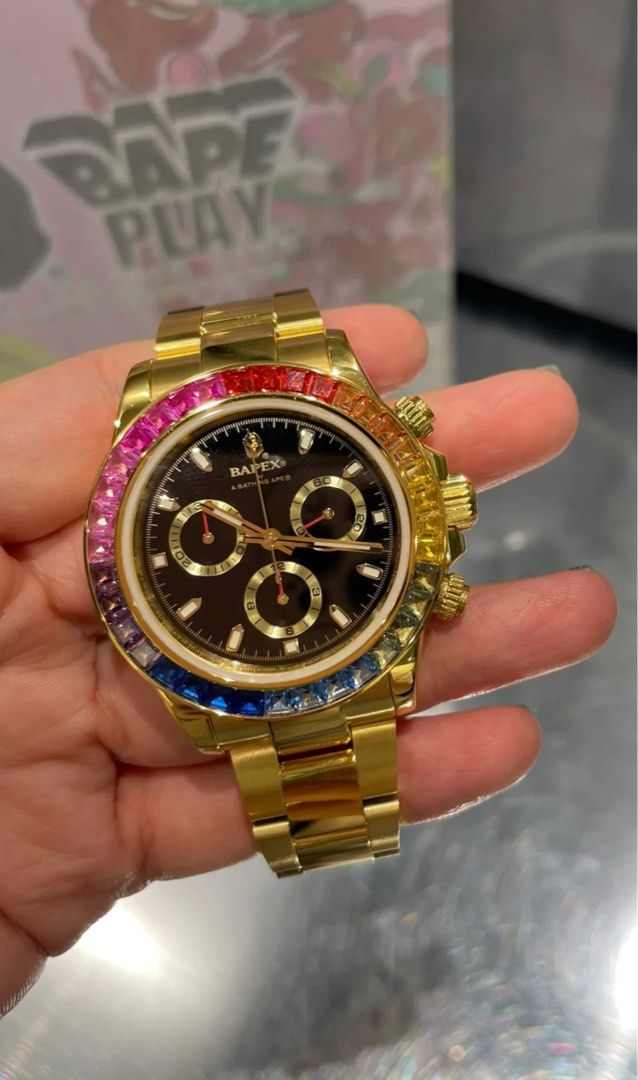 Bape Bapex Rainbow Crystal Stone Gold Men s Fashion Watches