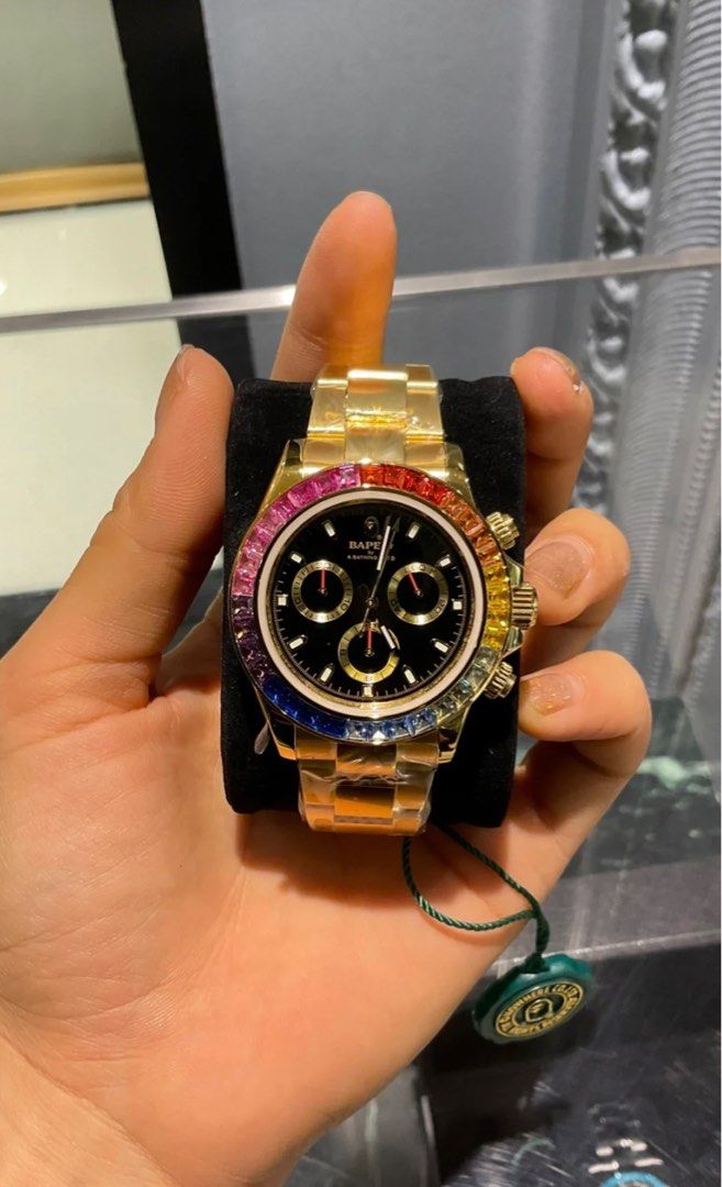 Bape Bapex Rainbow Crystal Stone Gold Men s Fashion Watches