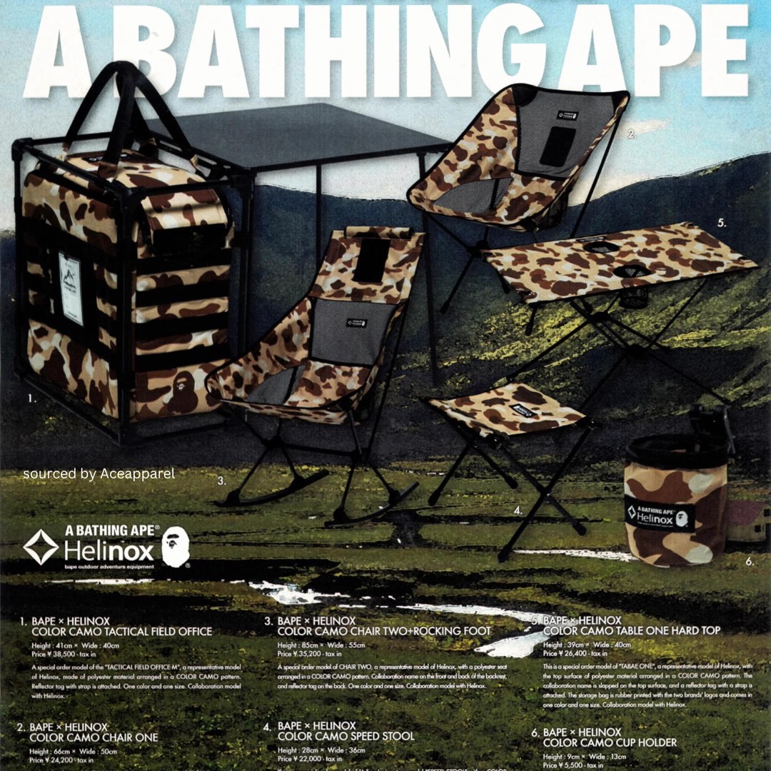 Bape x Helinox Camping Equipment Tees Chair Table Bottle Pouch