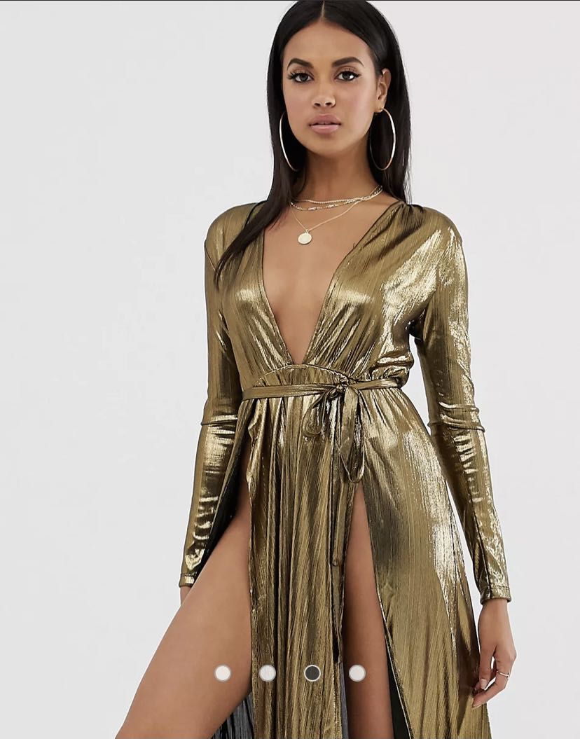BNWT ASOS Grecian Metallic Bronze Gold cover up wrap dress, Women's  Fashion, Dresses & Sets, Dresses on Carousell