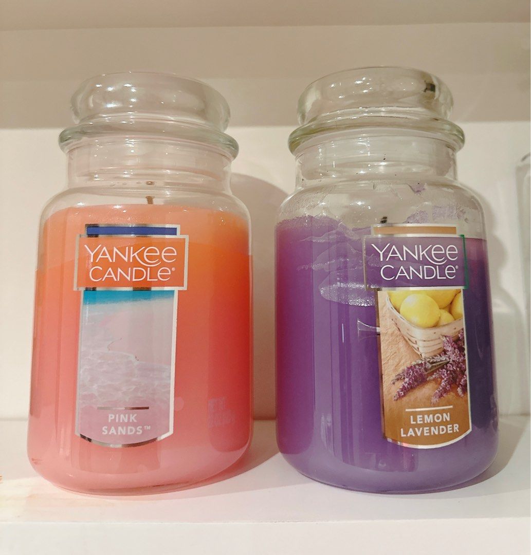 Brand new Large Yankee Candles - Pink Sands and Lemon Lavender, Furniture &  Home Living, Home Fragrance on Carousell