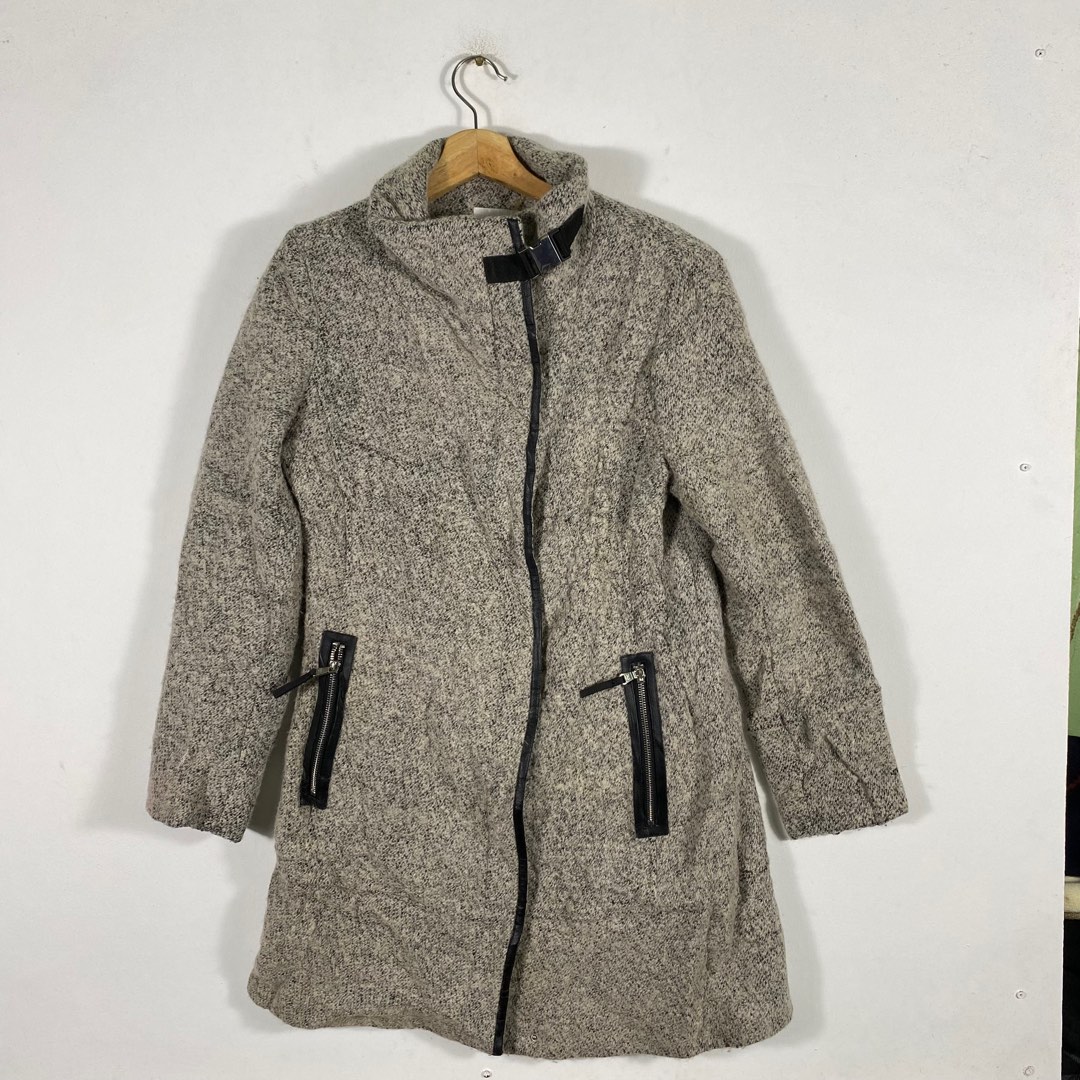 Calvin klein faux leather top trim boucle coat