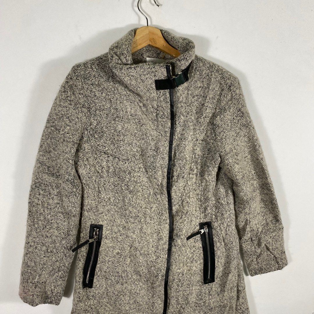 Calvin klein faux leather trim boucle coat outlet