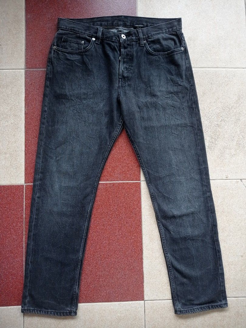 Celana jeans H&M slim tapered regular waist, Fesyen Pria, Pakaian