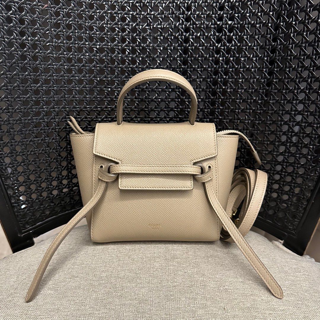 CELINE Nano Belt Bag In Light Taupe Grained Calfskin with Matching Wallet