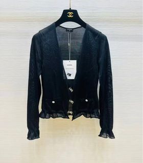 配貨折扣價-Chanel 2023超美水鑽蝴蝶結黑色小罩衫