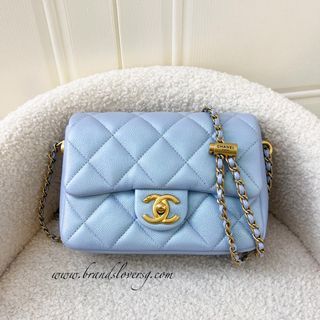 CHANEL Iridescent Caviar Quilted Mini My Perfect Flap Light Blue