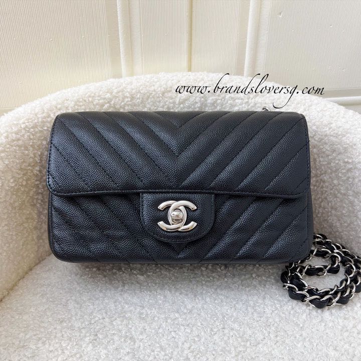 Chanel Classic Mini Rectangle Flap Bag in Chevron Black Caviar and