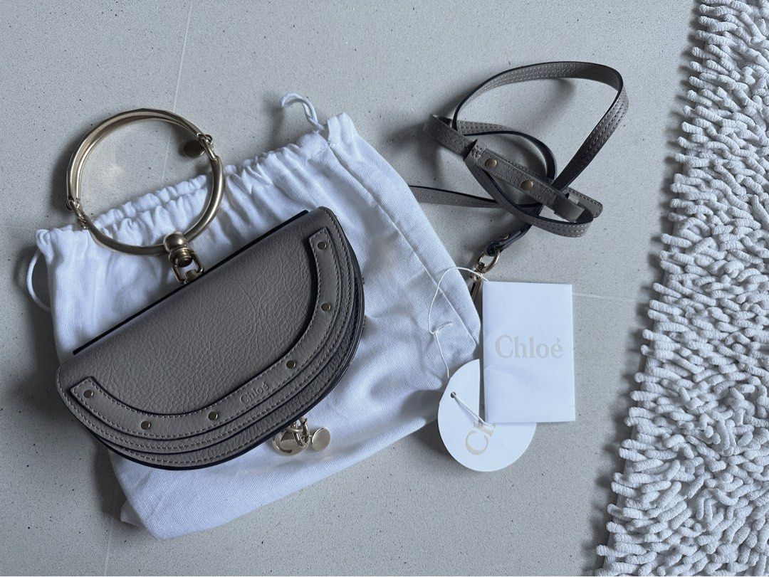 Chloe Motty Grey Leather Small Nile Bracelet Minaudiere Crossbody Bag