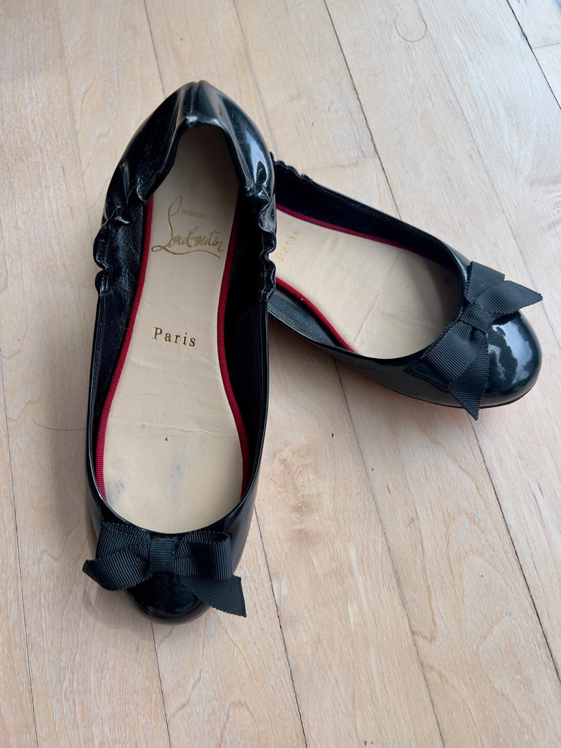 Christian louboutin black patent leather ballet flats 34.5 Women s Fashion Footwear Flats on Carousell