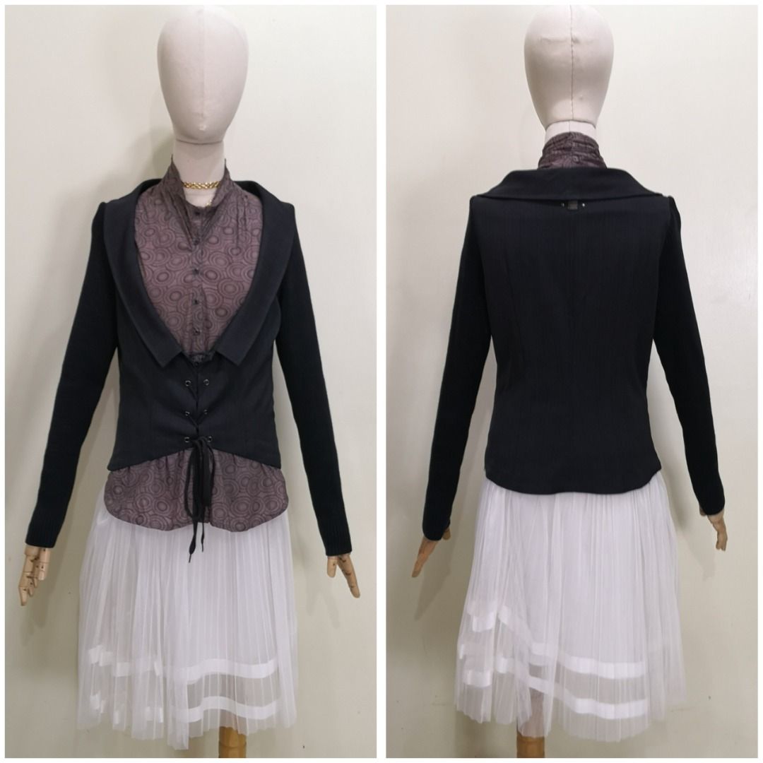 CL162 Cop Copine Chemise Gilet Top with Lace Outer Closure and Ribbed Knit Fabric Sleeves Clearance Sale Women s Fashion Tops Longsleeves on Carousell