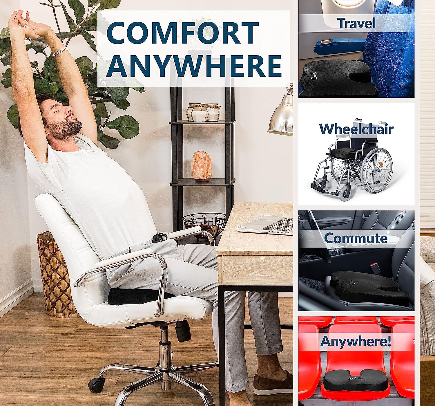 Orthopedic Cusion, Office Chair Cushion for Butt, Tailbone, Sciatica, Coccyx & Back Pain Relief, Car Seat Cushion, Black