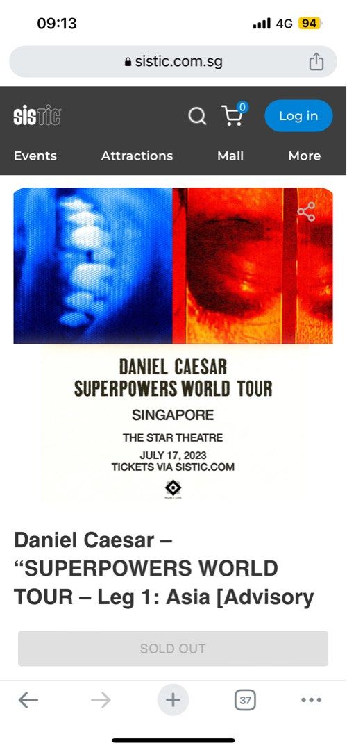 Daniel Caesar 1x cat 3 ticket, Tickets & Vouchers, Event Tickets on