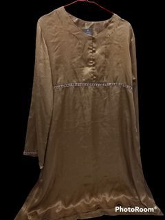 dress gamis coklat satin