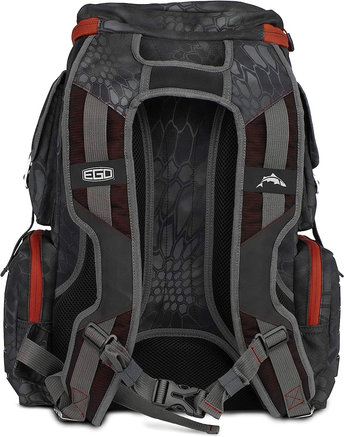 EGO Kryptek Tackle Box Fishing Backpack with 4 Accessory Trays Water Resistant PVC Multiple Storage Pockets Tool Bag G Hook Closure System