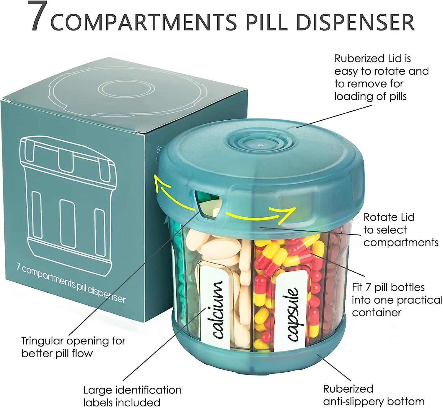 1pc Stylish Portable Pill Box With Built-in Weekly 7-day Medication  Dispenser, Suitable For Elderly, Children And Adults For Carrying Calcium  Pills, Health Supplements, Pills And Medicines