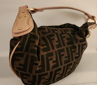 Vintage Fendi Zucca Medium Top Handle Bag Brown Leather Cloth ref