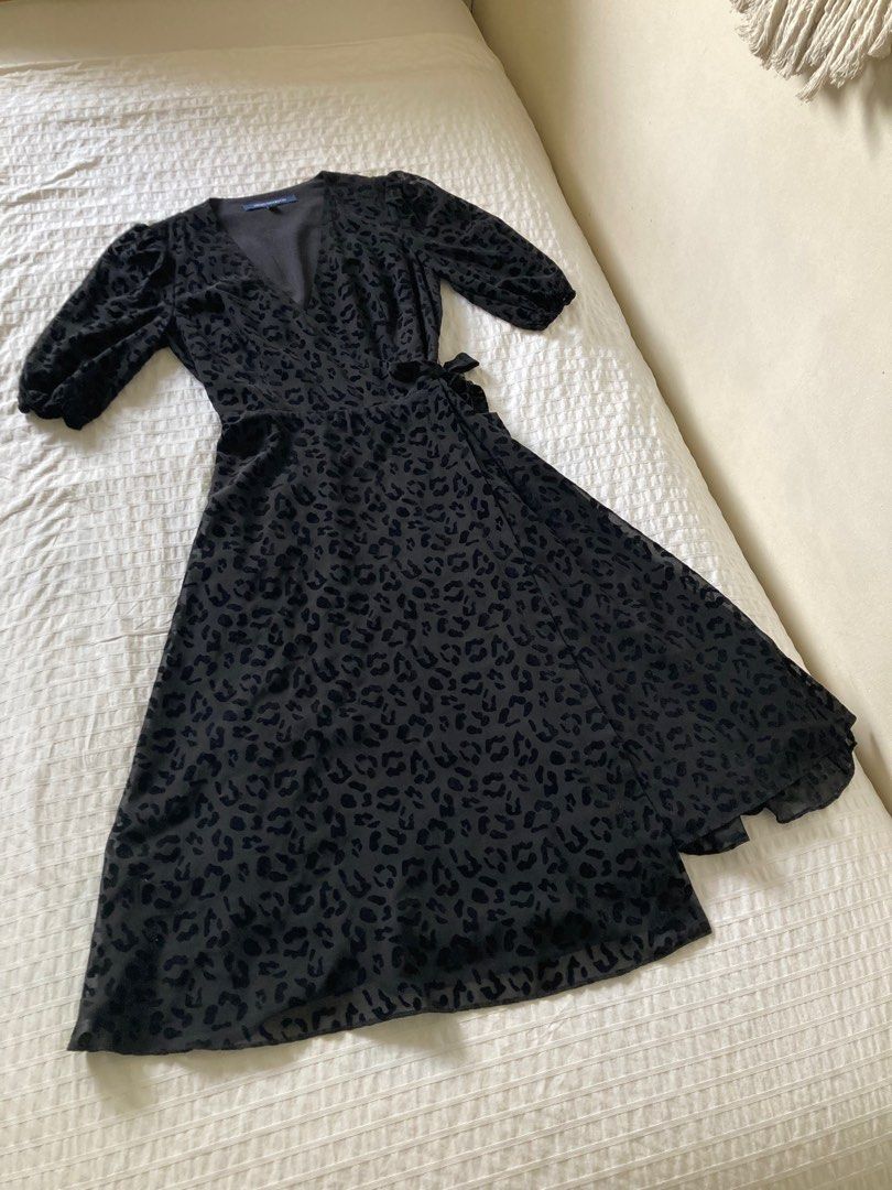 French Connection Black Leopard Wrap Dress