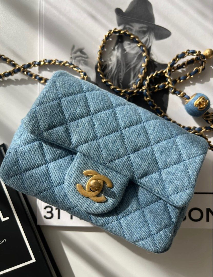 💙[Full Set] Chanel 22C Denim Pearl Crush Mini