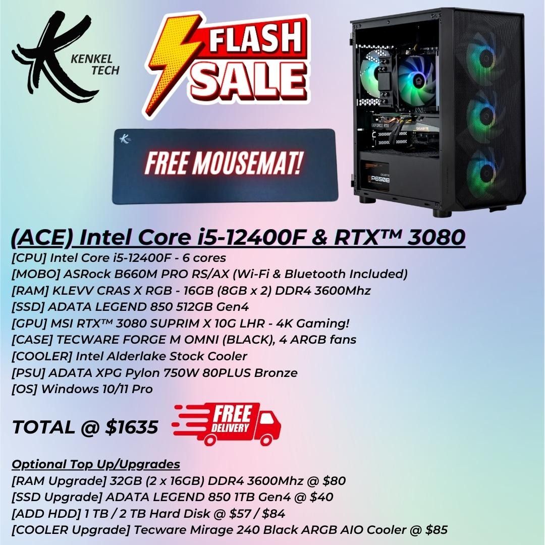 GeForce RTX 3080 Intel Core i5 12400F Custom Gaming PC Custom