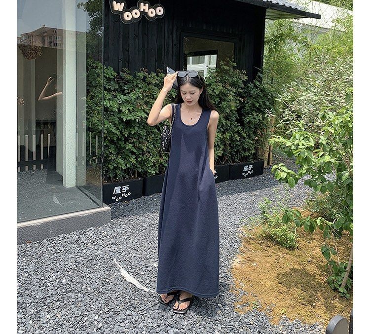 Gracia U Collar Sleeveless Summer Maxi Dress Women s Fashion
