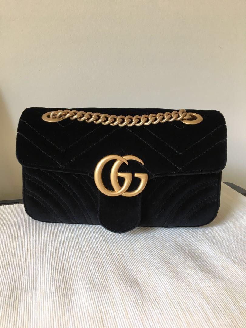 GUCCI MARMONT VELVET BLACK SHOULDER BAG Luxury Bags Wallets