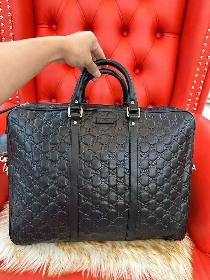 Gucci Black Guccissima Bright Briefcase Laptop Bag Unisex