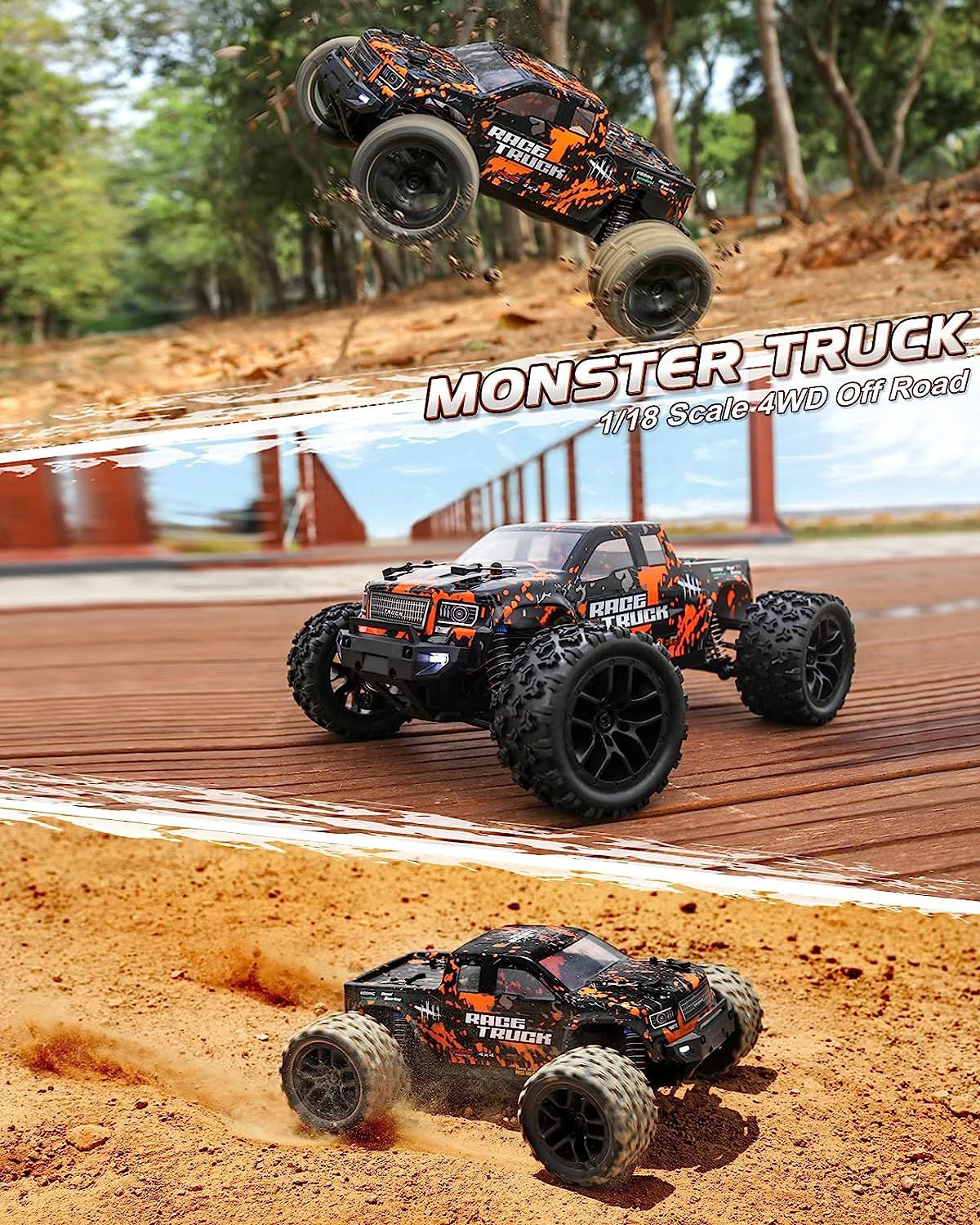 HAIBOXING 1:18 Scale RC Monster Truck 18859E 36km/h Speed 4X4 Off Road  Remote Control Truck,Waterproof Electric Powered RC Cars All Terrain Toys  Vehicle with 2 Batteries,Xmas Gifts for Kid and Adults, Hobbies