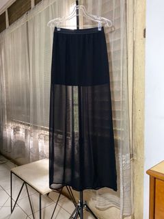 H&M Black Sheer Slit Maxi Skirt - Mesh Skirt / Rok chiffon Hitam hnm 