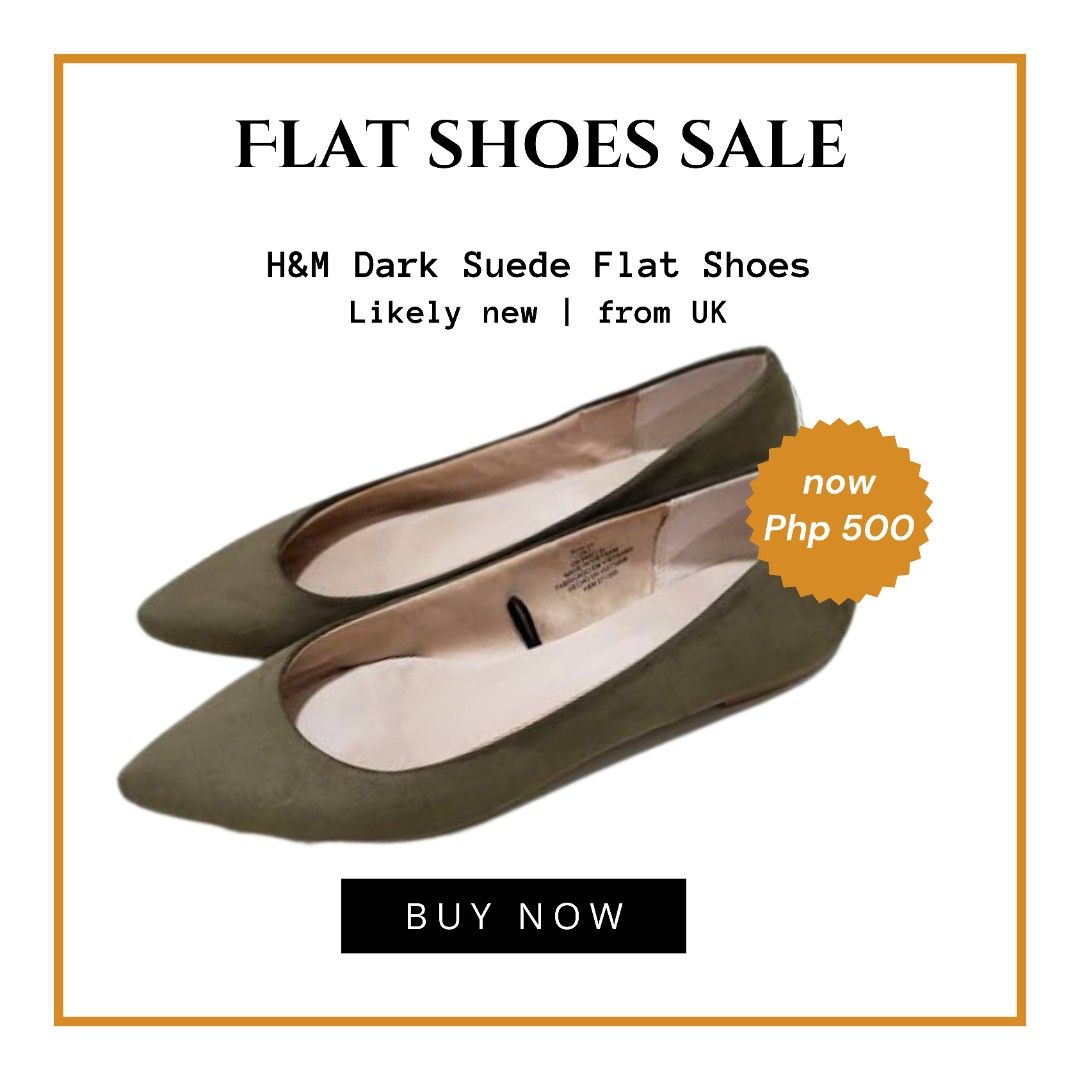 H M Dark Green Suede Flat Shoes Women s Fashion Footwear Flats