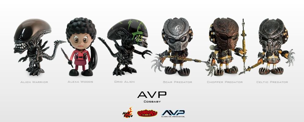 Hot toys Alien vs Predator Mini Cosbaby Set 1 & 2 complete 12