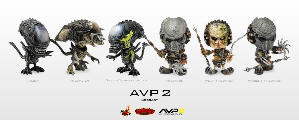 Hot toys Alien vs Predator Mini Cosbaby Set 1 & 2 complete 12