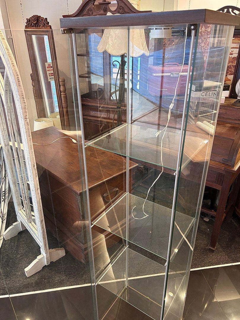 Ikea DETOLF glass display WITH attached light, Furniture & Home