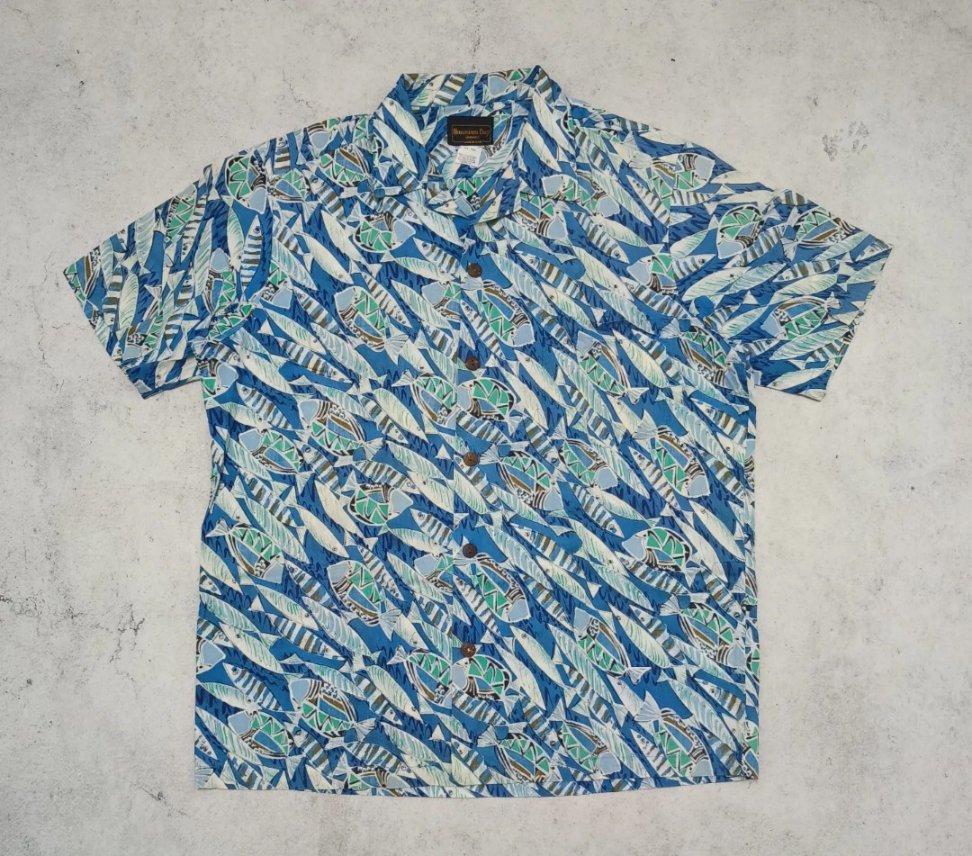 Kemeja hawaii baju pantai Vintage hanauma bay fish pattern hawaiian ...