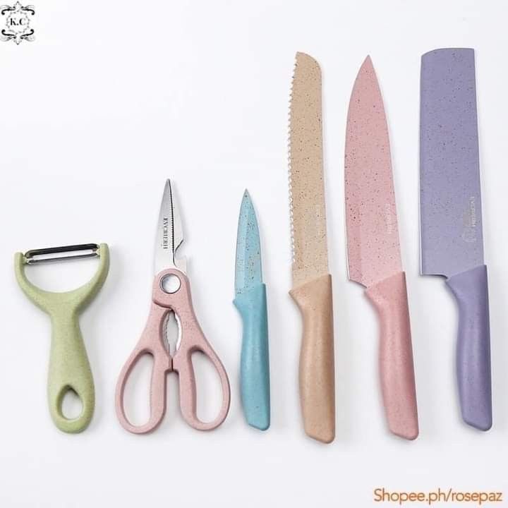 Kitchen Set 6 PCS Pastel Colors Stainless Steel Chef Bread Cleaver ...